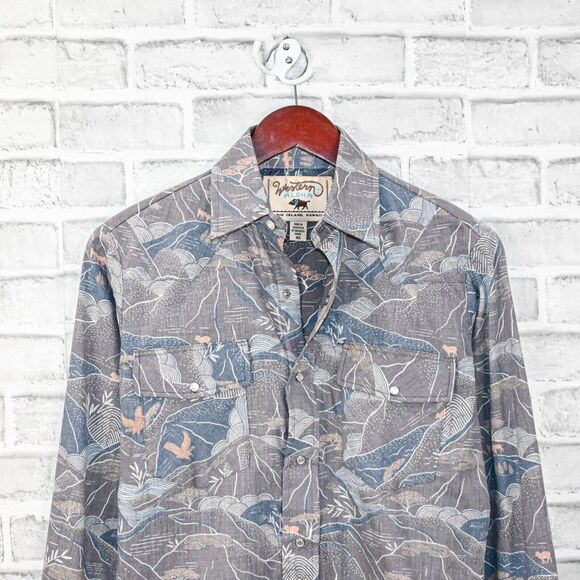 Western Aloha Men's Cowboy Snap button shirt Grey Print size XS - Picture 3 of 8